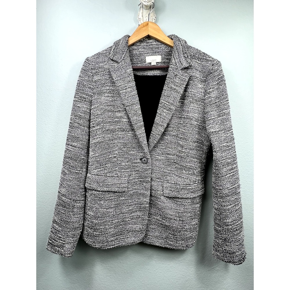 LOFT‎ Women's Size 6 Blazer Tweed Black & White Single Button Career Work Office
